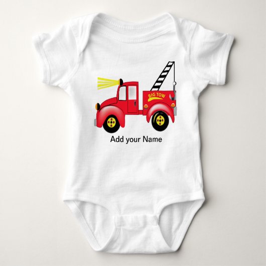 Tow Truck "自分の名前を追加" ベビーボディスーツ (正面)