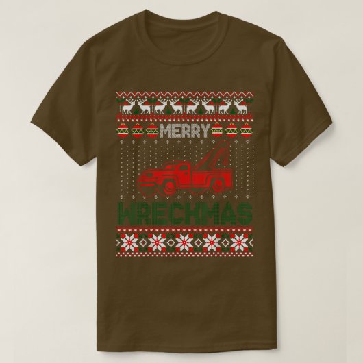 Tow Truck Driver Gifts Funy Ugly Christmas Merry W Tシャツ (デザイン正面)