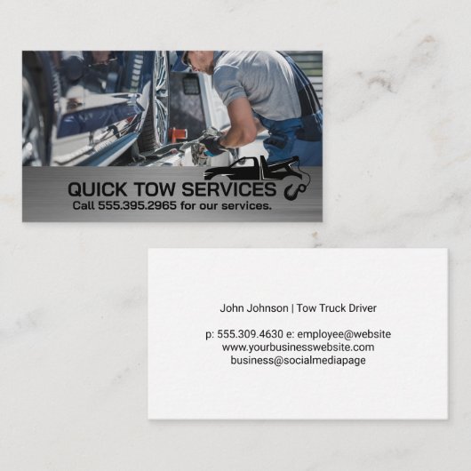 Tow Truck Operator Securing Car 名刺 (正面/裏面)