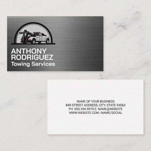Tow Trucking Business Logo | Metallic Brushed 名刺 (正面/裏面)