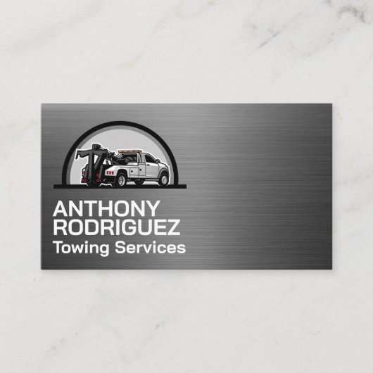 Tow Trucking Business Logo | Metallic Brushed 名刺 (正面)