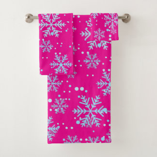 Towel Set, Bright Fuchsia Snowflakes バスタオルセット
