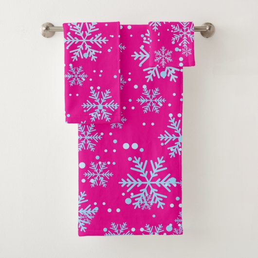 Towel Set, Bright Fuchsia Snowflakes バスタオルセット (インサイチュ)
