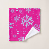Towel Set, Bright Fuchsia Snowflakes バスタオルセット (ウォッシュタオル)