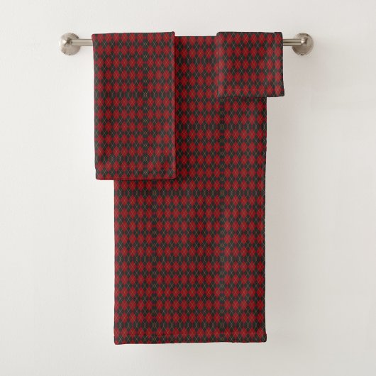 Towel set with a red and black checkered pattern バスタオルセット