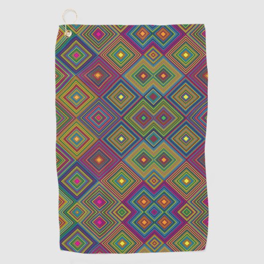 Towel with a vibrant geometric pattern  ゴルフタオル (正面)