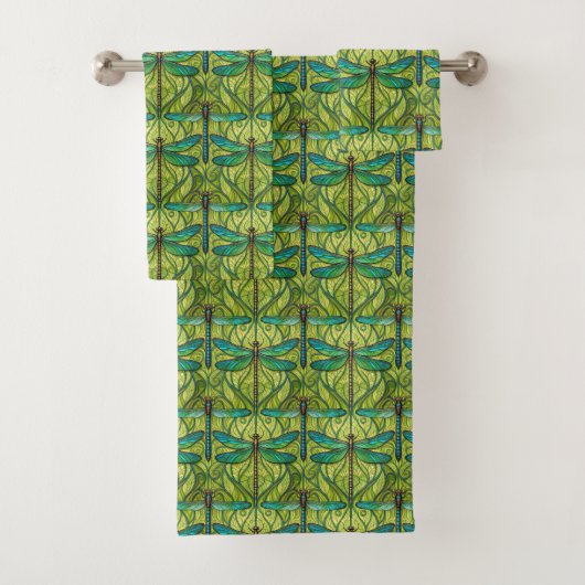Towel with a vibrant pattern of green and blue  バスタオルセット (インサイチュ)