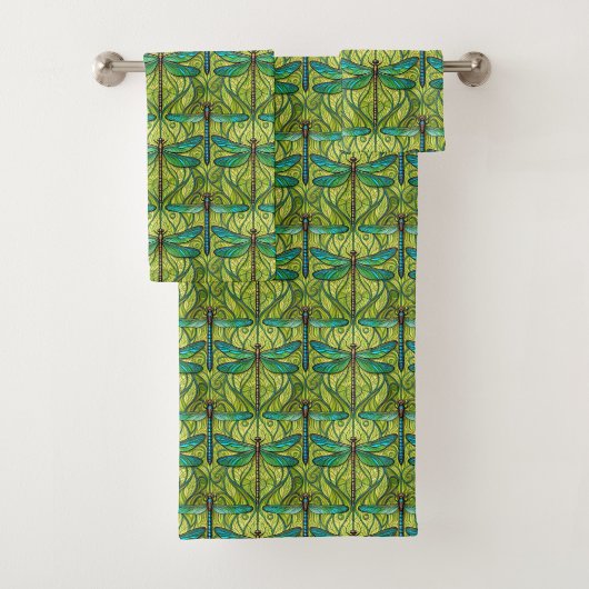 Towel with a vibrant pattern of green and blue  バスタオルセット