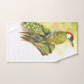 Towel with Watercolor Green Woodpecker ハンドタオル (ハンドタオル)