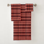 Towels with a red and black argyle pattern バスタオルセット