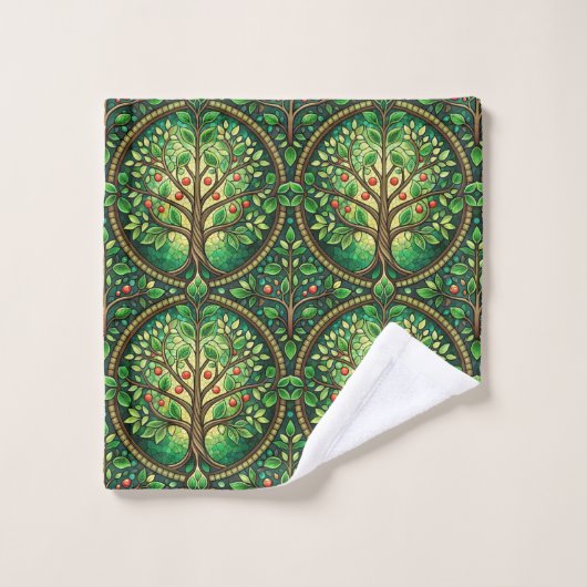 Towels with a vibrant tree of life pattern  バスタオルセット (ウォッシュタオル)