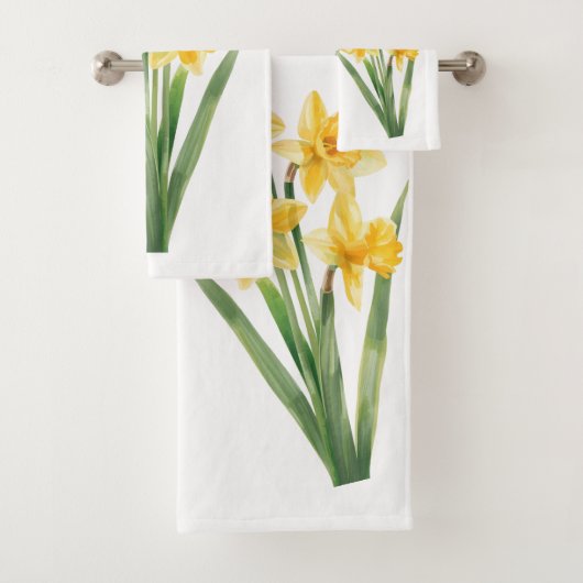 Towels with Spring Daffodils, Yellow Floral Design バスタオルセット (インサイチュ)