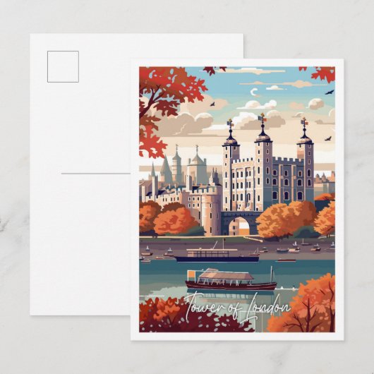 Tower of London England Art旅行イラストレーション ポストカード (正面/裏面)