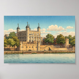 Tower of London Japanese Woodblock Print ポスター