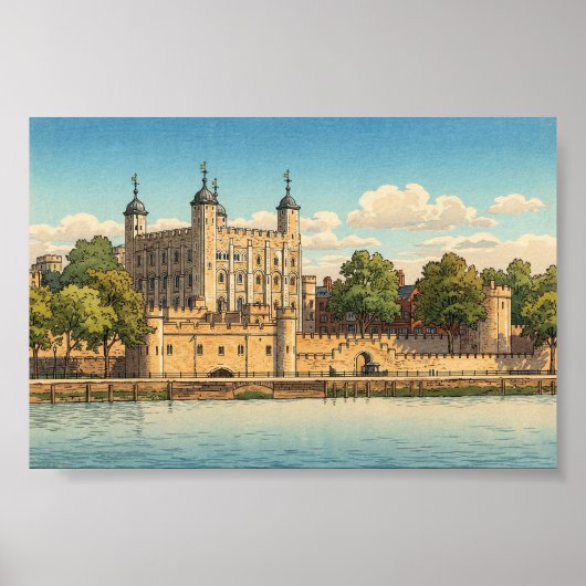 Tower of London Japanese Woodblock Print ポスター (正面)