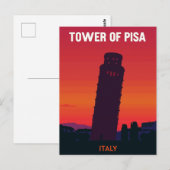 Tower of Pisa Italy Retro Sunset ポストカード (正面/裏面)