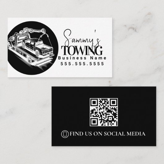 Towing Services QR Code Black and White 名刺 (正面/裏面)