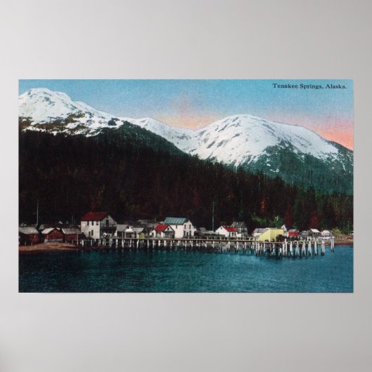 Town View with DocksTenakee Springs, AK ポスター (正面)