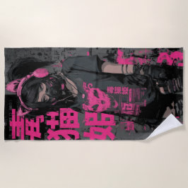 Toxic Cat Princess Street Art Girl ビーチタオル