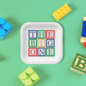 Toy Block Big One Birthday ペーパープレート