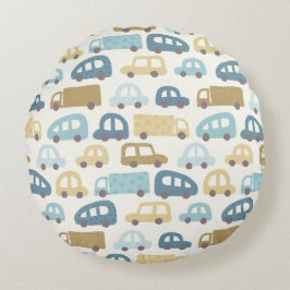 Toy Cars & Trucks | Dusty Blue Beig ラウンドクッション