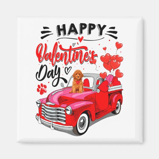 Toy Odle Heart Red Truck Happy Valentine Day Dog マグネット (正面)