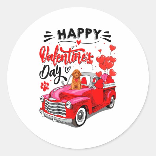 Toy Odle Heart Red Truck Happy Valentine Day Dog  ラウンドシール (正面)