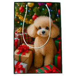 Toy Poodle Holiday Card ミディアムペーパーバッグ