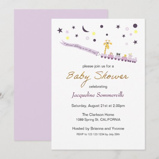 Toy Train Animal Passengers Baby Shower 招待状 (正面/裏面)