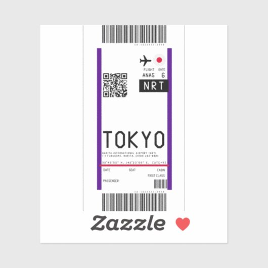 Toyko (NRT)への搭乗券 シール (シート)
