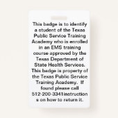 TPSTA学生IDバッジ バッジ (裏面)