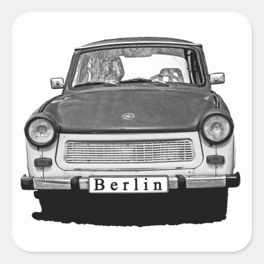 Trabant Car Front, Black and White, Berlin スクエアシール (正面)