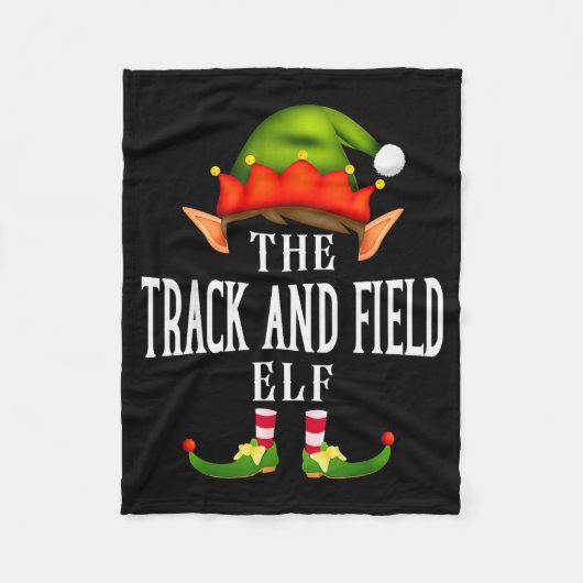 Track And Field Elf Group Funny Christmas Pajama P フリースブランケット (正面)