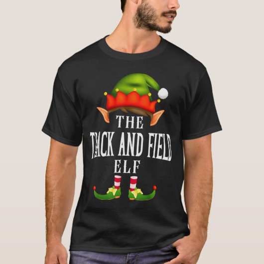 Track And Field Elf Group Funny Christmas Pajama P Tシャツ (正面)