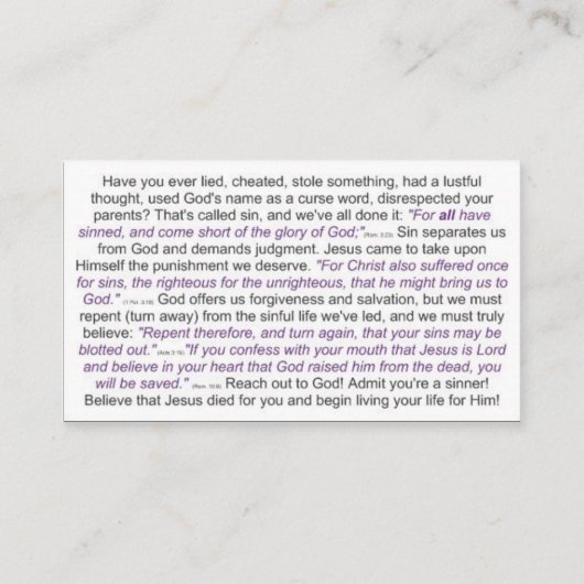 Tract – 救いのメッセージ 名刺 (裏面)