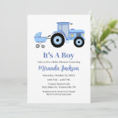 Tractor Baby Shower Invitation Blue 招待状 (スタンド正面)
