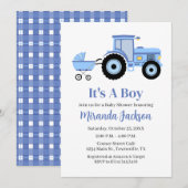 Tractor Baby Shower Invitation Blue 招待状 (正面/裏面)