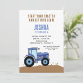 Tractor Birthday Invitation blue tractor 招待状 (スタンド正面)