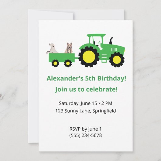 Tractor Birthday Invitation • Editable Invite 招待状 (正面)