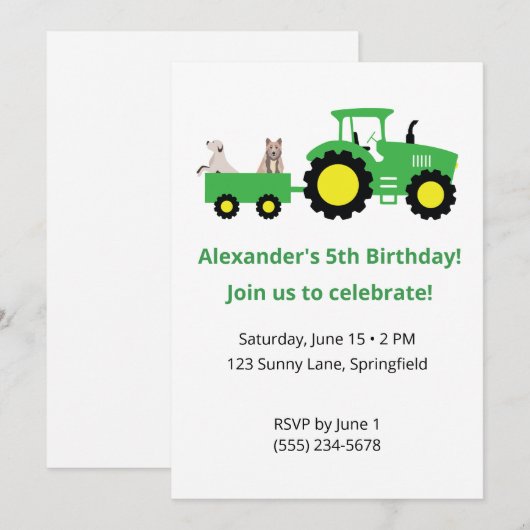 Tractor Birthday Invitation • Editable Invite 招待状 (正面/裏面)