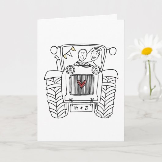 Tractor Country Wedding Card カード (小さな植物)