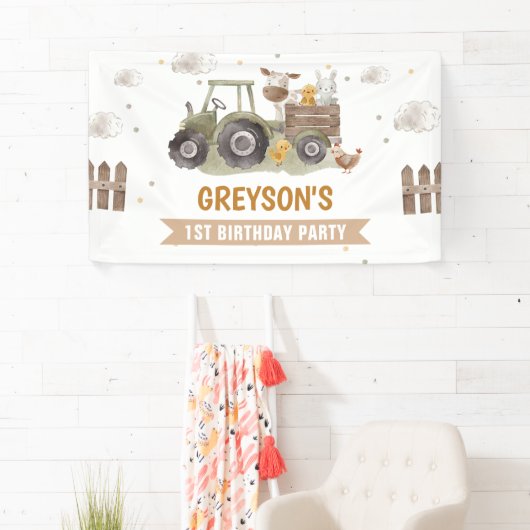 Tractor Farm Birthday Party Animals Barn 横断幕 (インサイチュ)