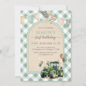 Tractor Farm Kids Boy Birthday Invitation 招待状 (正面)