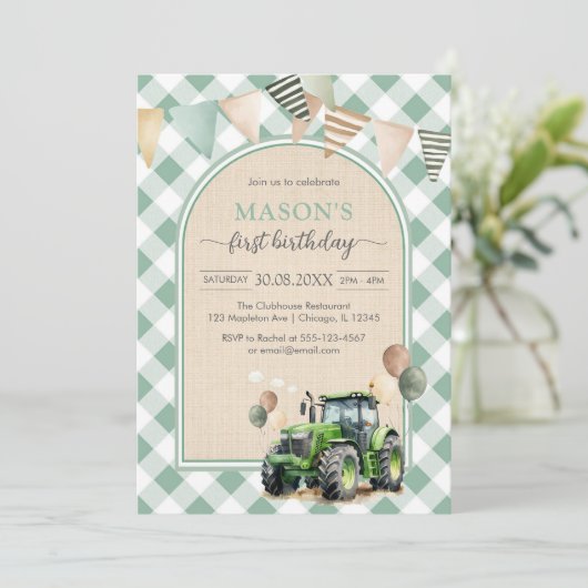 Tractor Farm Kids Boy Birthday Invitation 招待状 (スタンド正面)