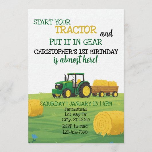 Tractor in Gear, 1st Birthday 招待状 (正面)