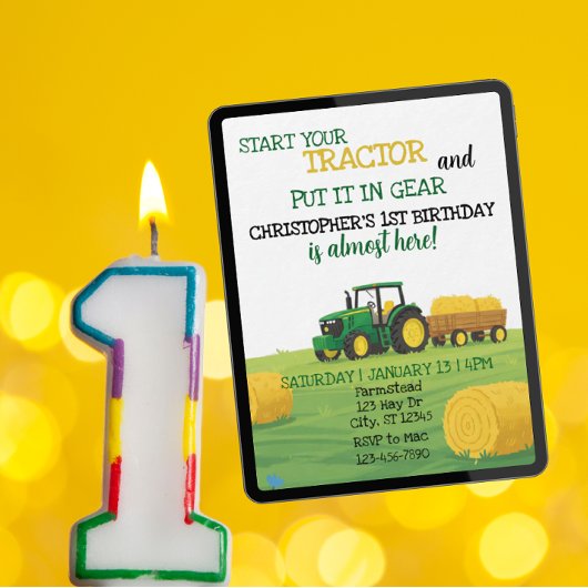 Tractor in Gear, 1st Birthday 招待状