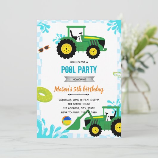 Tractor pool birthday party invitation 招待状 (スタンド正面)
