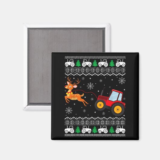 Tractor Ugly Christmas Tree Holiday Funny Xmas Boy マグネット (正面/裏面)
