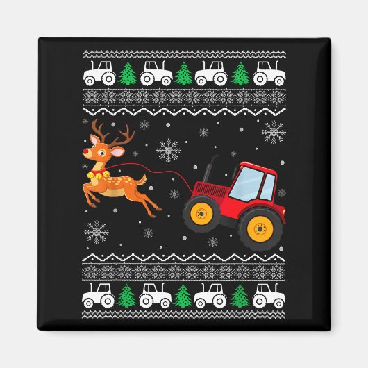 Tractor Ugly Christmas Tree Holiday Funny Xmas Boy マグネット (正面)
