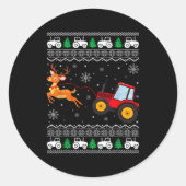 Tractor Ugly Christmas Tree Holiday Funny Xmas Boy ラウンドシール (正面)